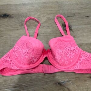 Victoria's Secret Body by Victoria Lined Demi Bra Neon Pink Lace Underwire 34B
